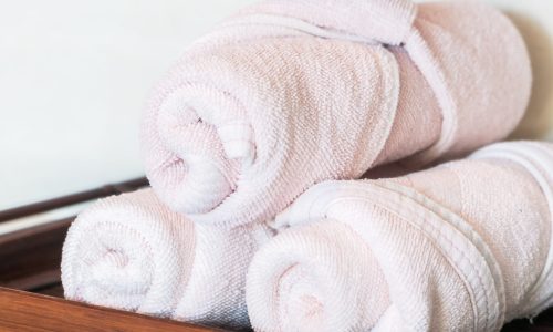 Towel stack in gym room